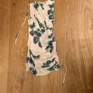 Zara Asymmetrical Dress in Cream and Green Floral